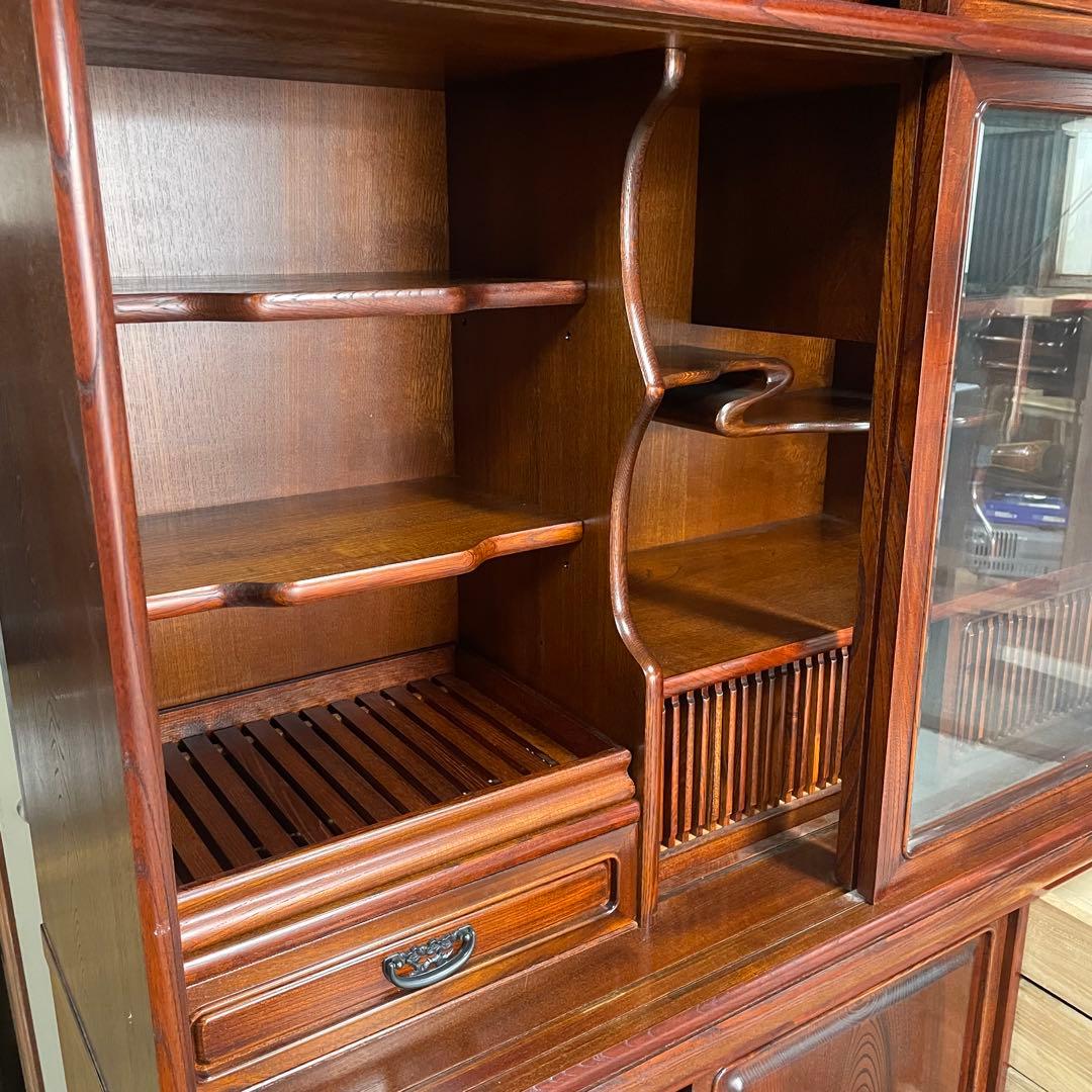 和モダン 食器棚 水屋箪笥 アンティーク調 木製収納棚 ガラス戸 引き出し多数