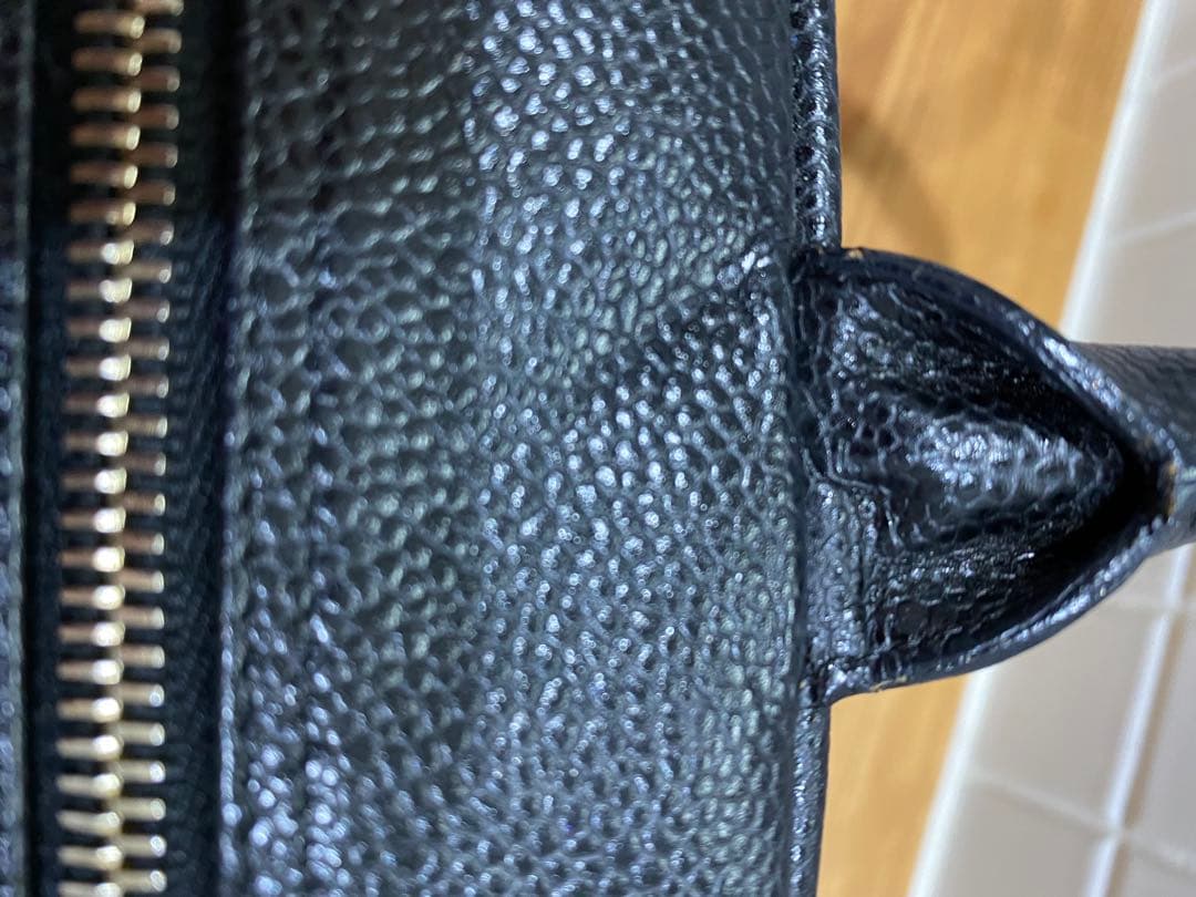 シャネルミニボストンバッグ ココマーク マトラッセキャビアスキンハンドバッグ