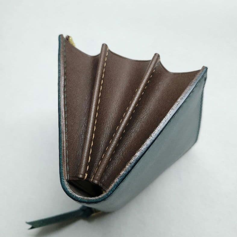 L字ファスナー財布　イタリアレザー　小銭入れ　コンパクト財布　ハンドメイド