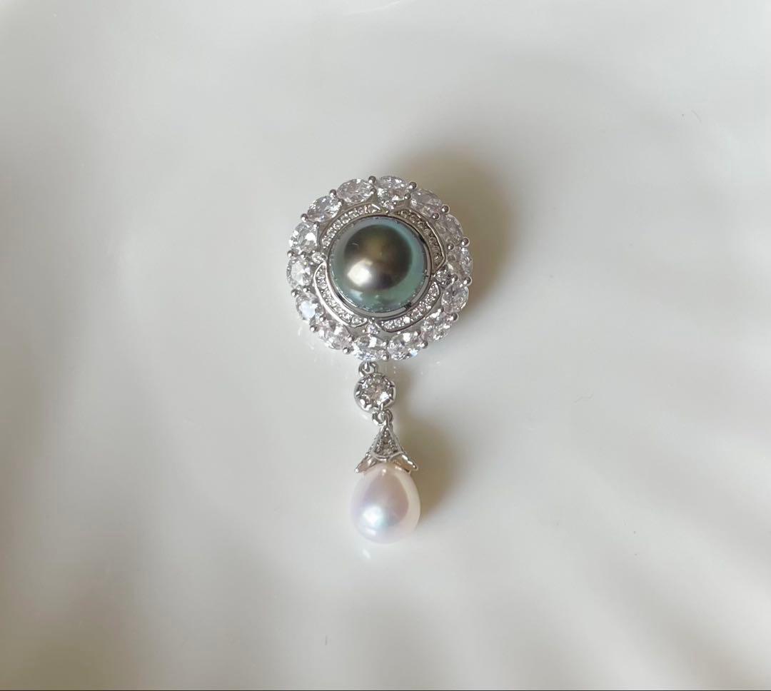 黒蝶真珠 本真珠 ブローチ 大玉 真円 高品質 南洋パール タヒチ