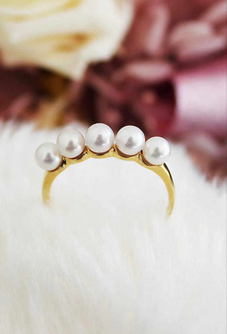 パール優美　あこや真珠　ベビーパール　リング　K18 WG 13号　箱付