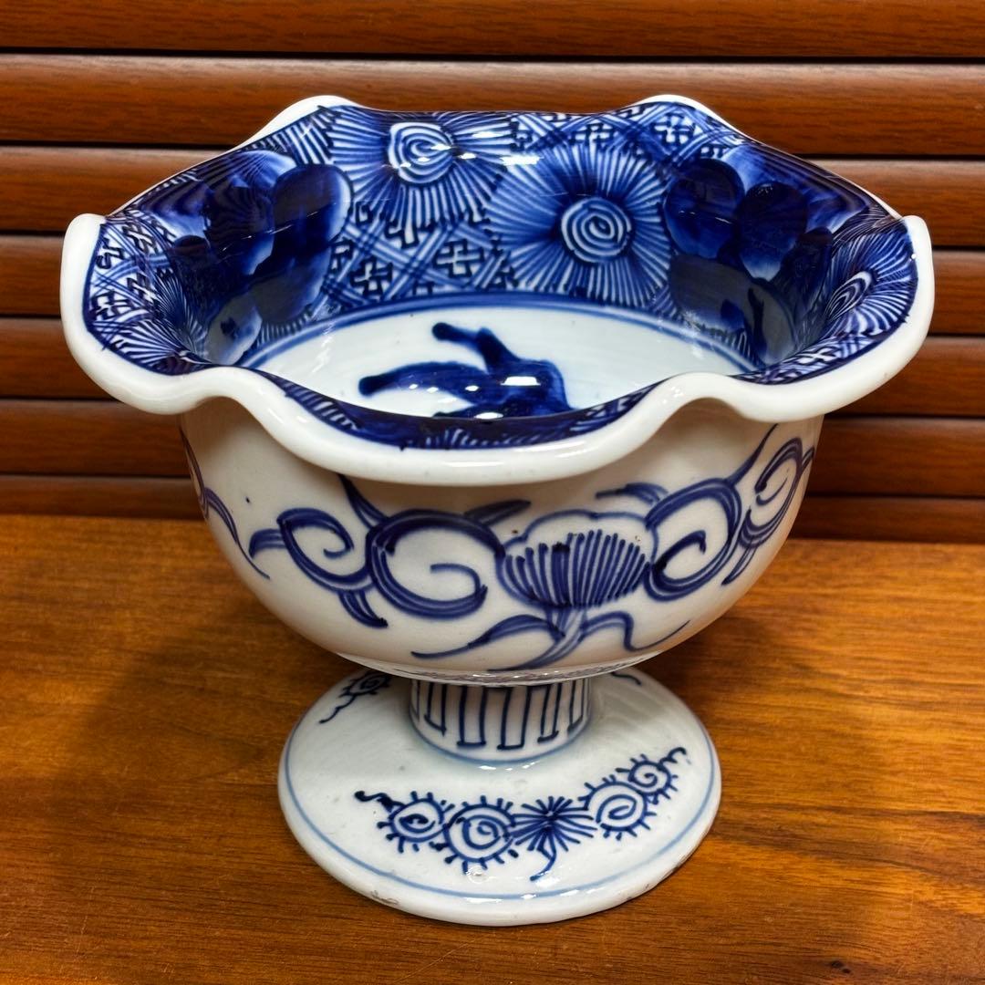 古伊万里　染め付け　金魚図　盃洗