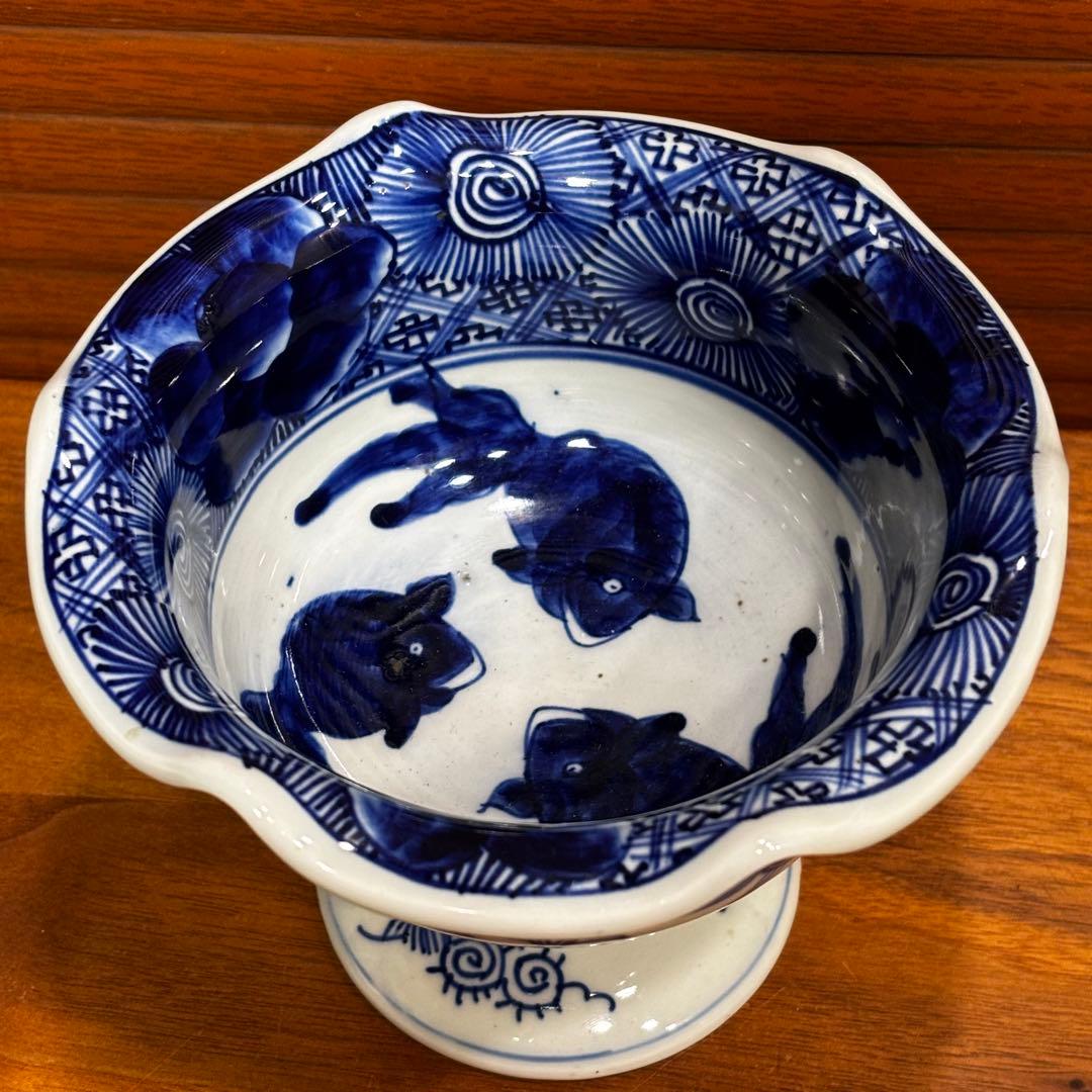 古伊万里　染め付け　金魚図　盃洗