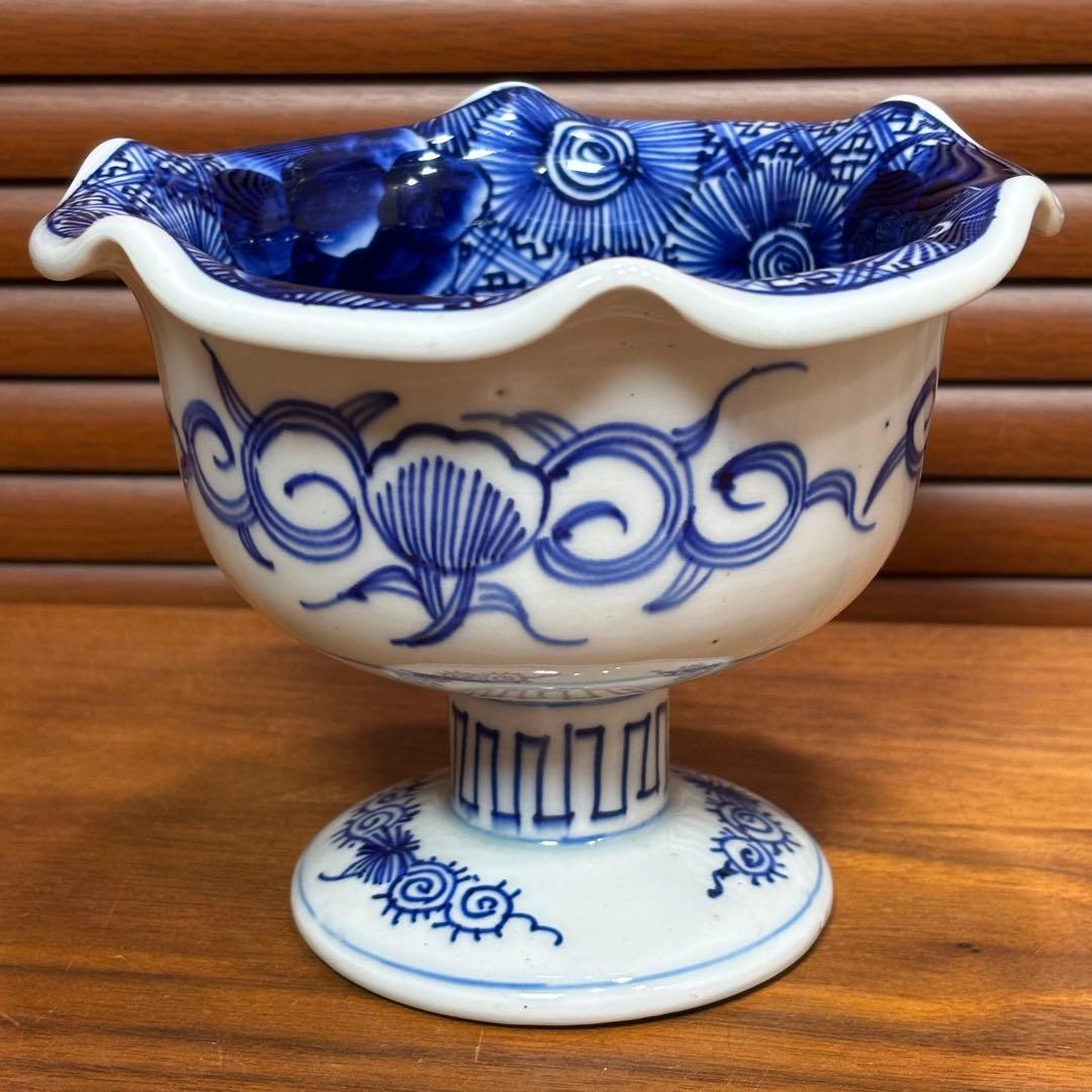 古伊万里　染め付け　金魚図　盃洗