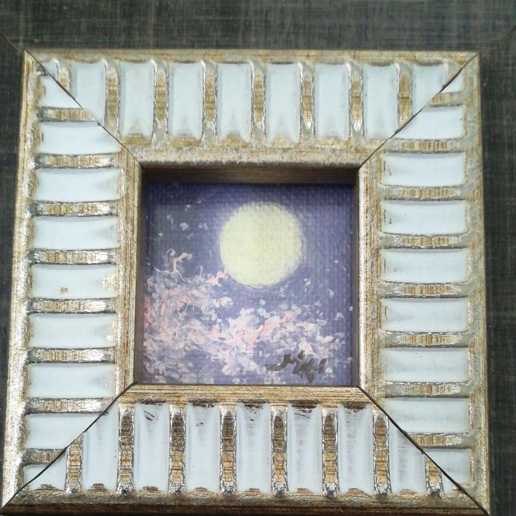 油絵　満月　桜