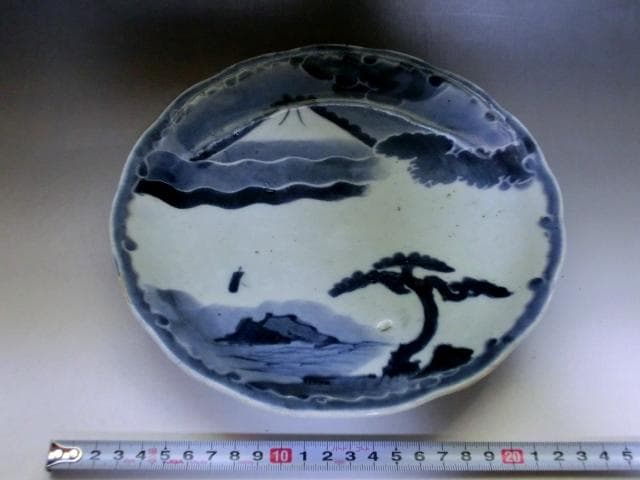 大皿■富士山 松(江戸後期～明治期)染付 山水 伊万里 古美術 時代物 骨董品■