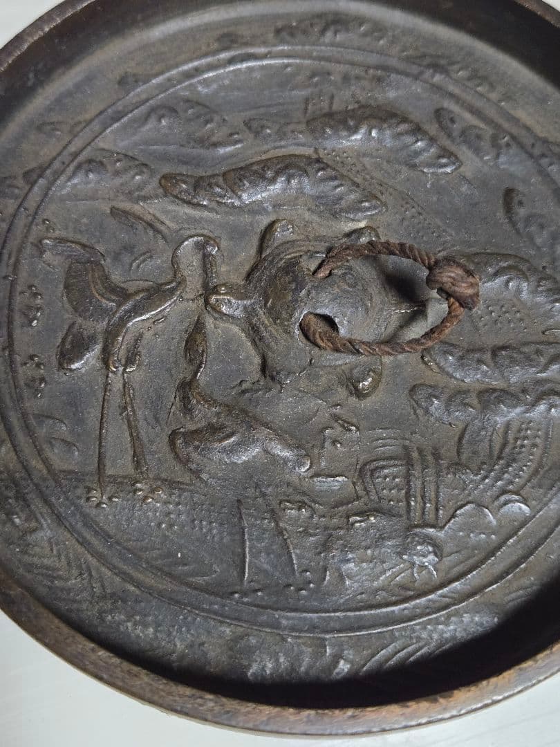 江戸時代　古鏡　和鏡 銅鏡　　円鏡　鶴亀松