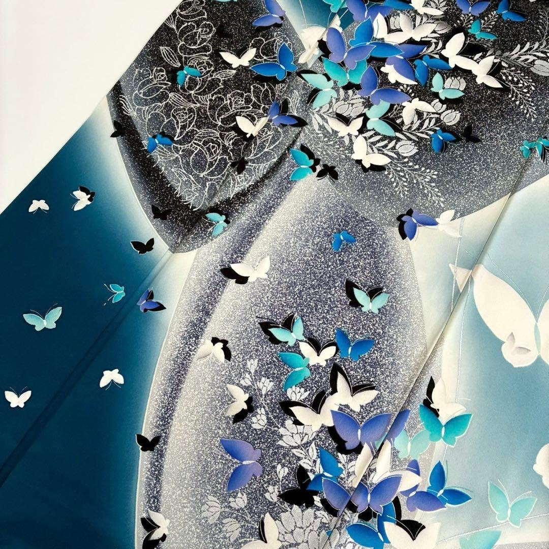 D*s様 作家物 トールサイズ 振袖 銀彩 蝶々 色味の良い 叩き染 正絹 T-