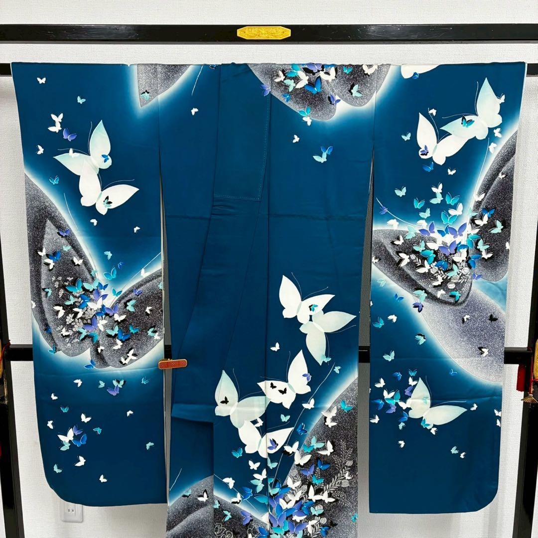 D*s様 作家物 トールサイズ 振袖 銀彩 蝶々 色味の良い 叩き染 正絹 T-