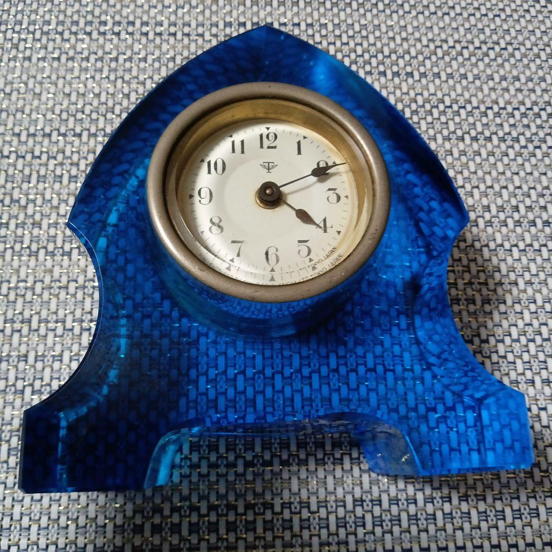 東京時計のウランガラス　青色アーチ型置時計