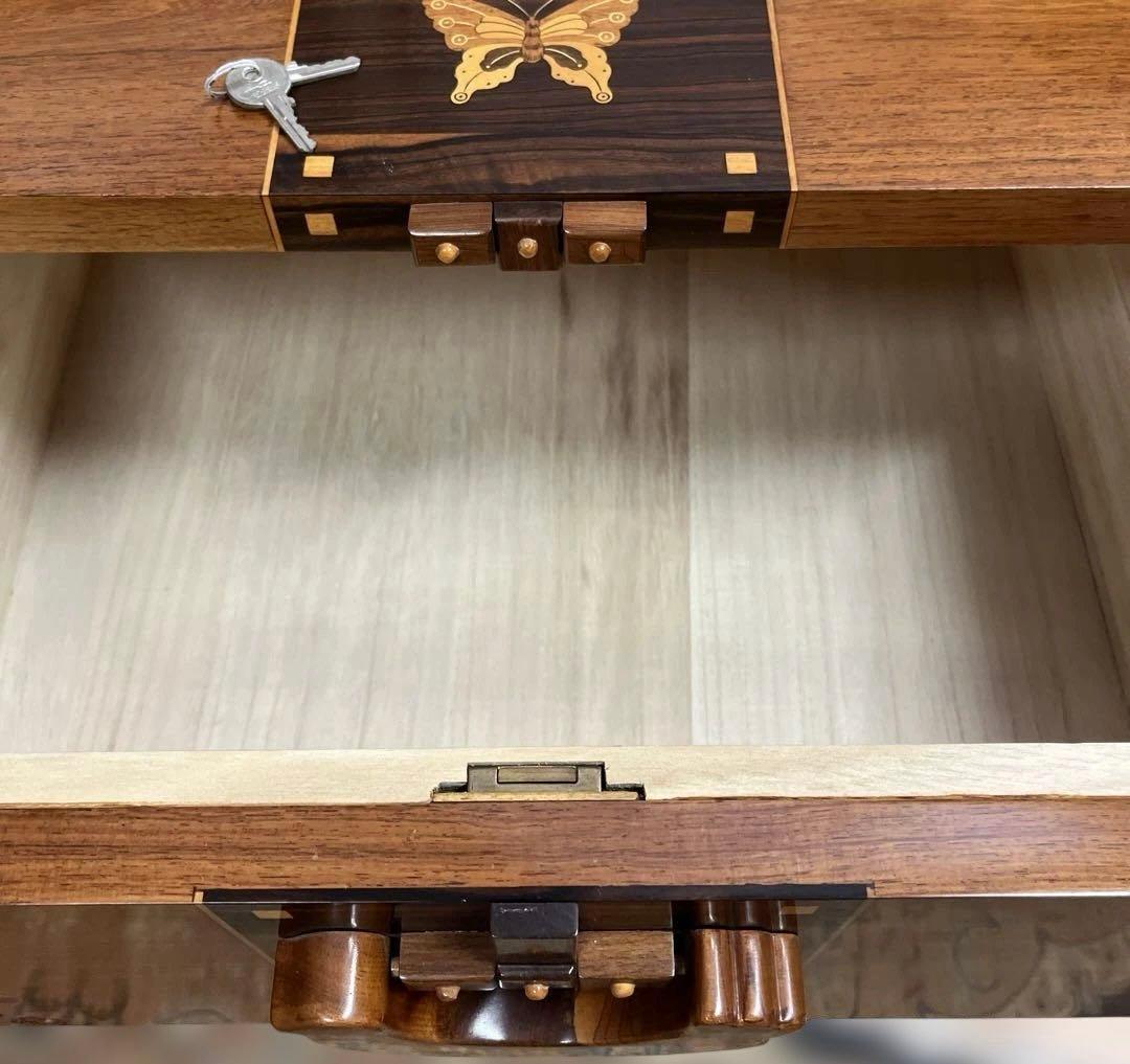 寄木箪笥　木象嵌　３段チェスト　サイドボード 整理箪笥　寄木細工　鍵付き　②