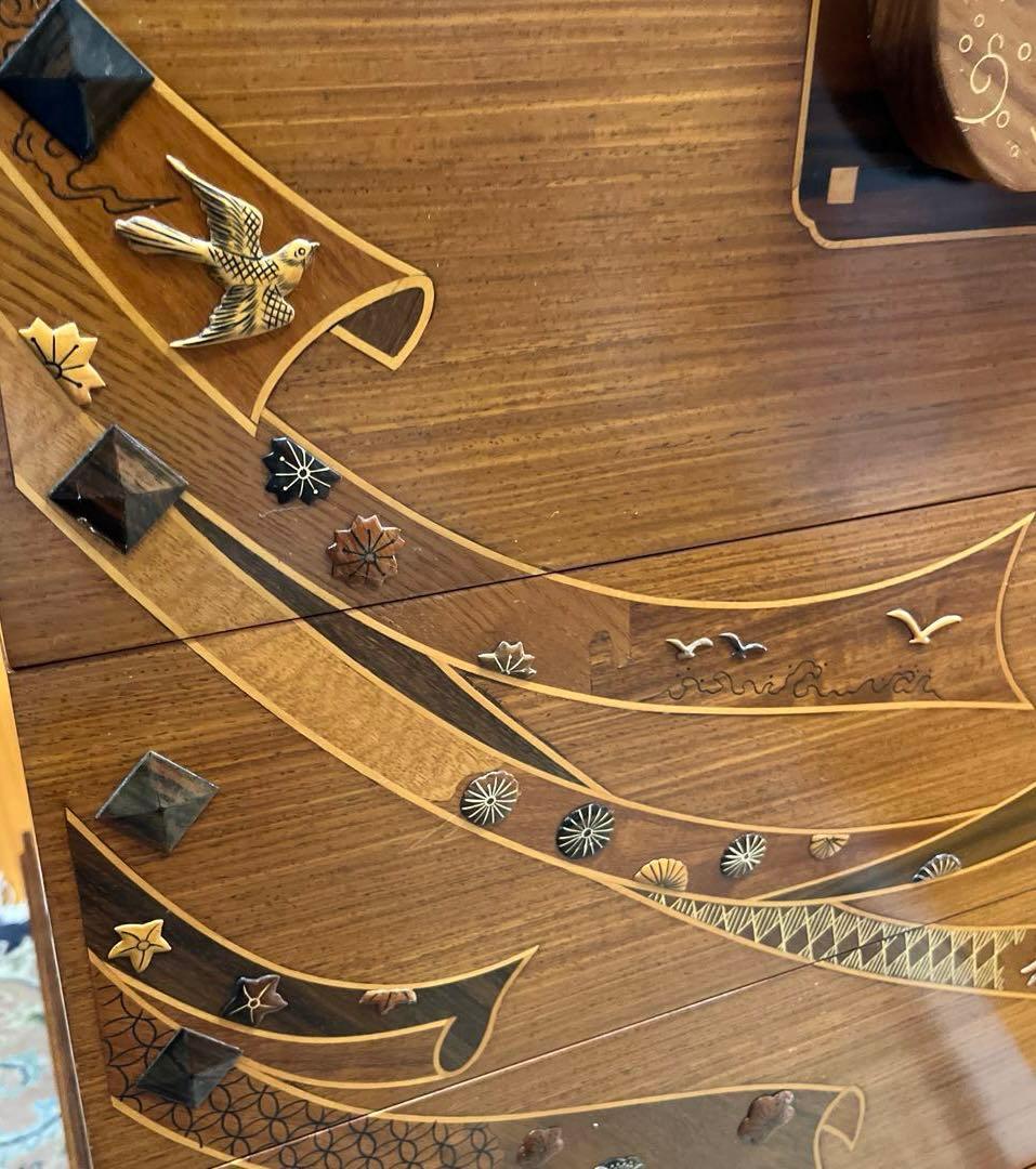 寄木箪笥　木象嵌　３段チェスト　サイドボード 整理箪笥　寄木細工　鍵付き　②