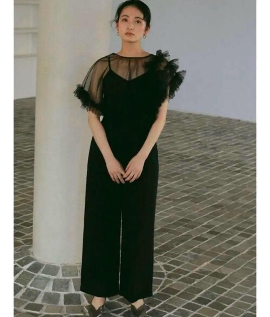 ラグナムーン チュールフリル パンツドレス オールインワン S オケージョン 黒