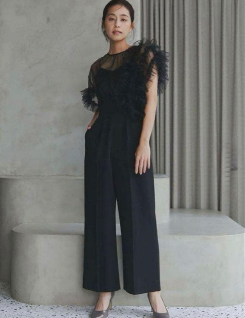 ラグナムーン チュールフリル パンツドレス オールインワン S オケージョン 黒