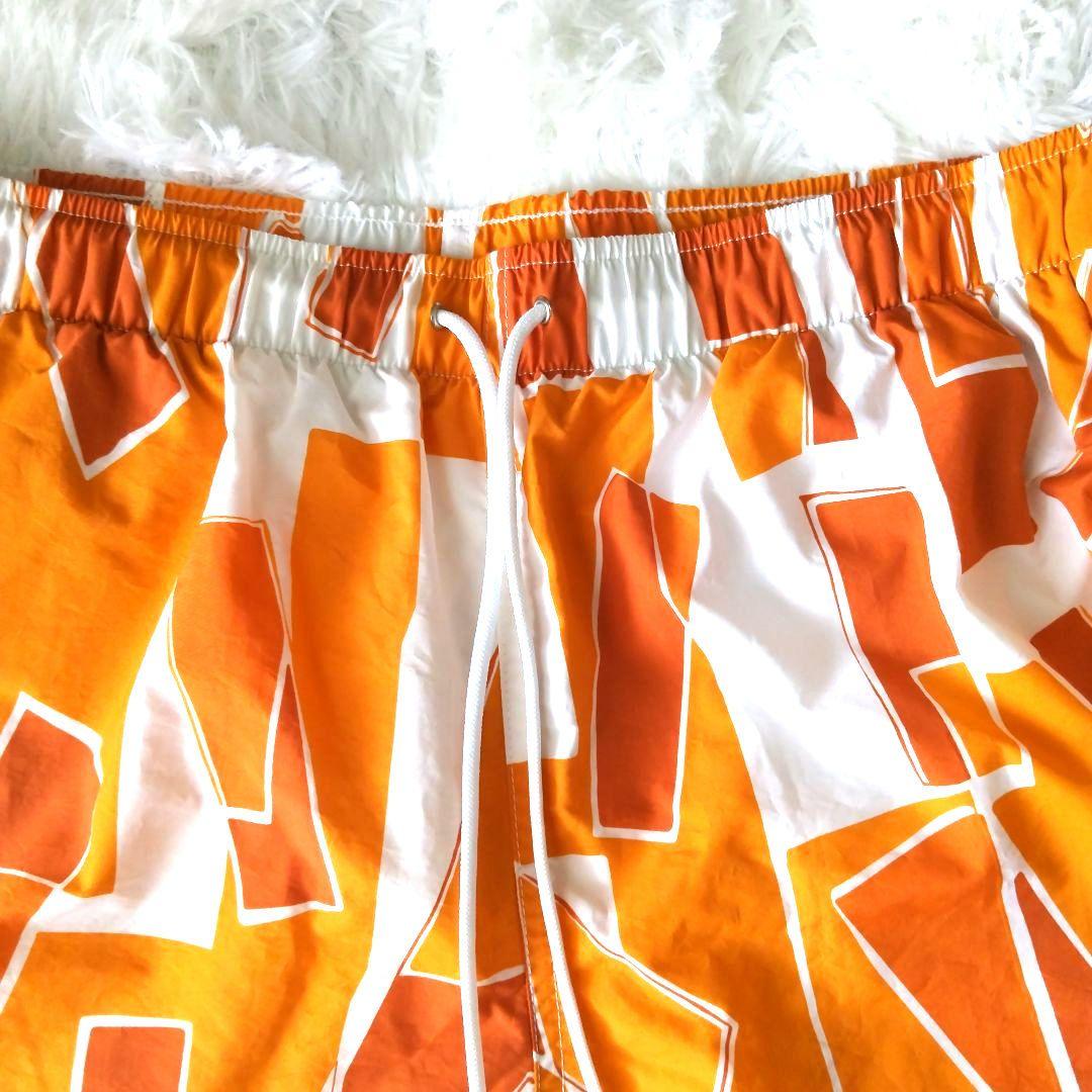 【エルメス】HERMES 幾何学模様 メンズスイムパンツ水着 Mサイズオレンジ