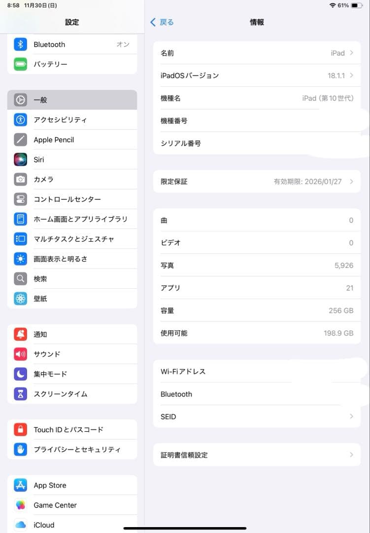 【整備品】 iPad 第10世代 10.9インチ　Wi-Fiモデル　256GB