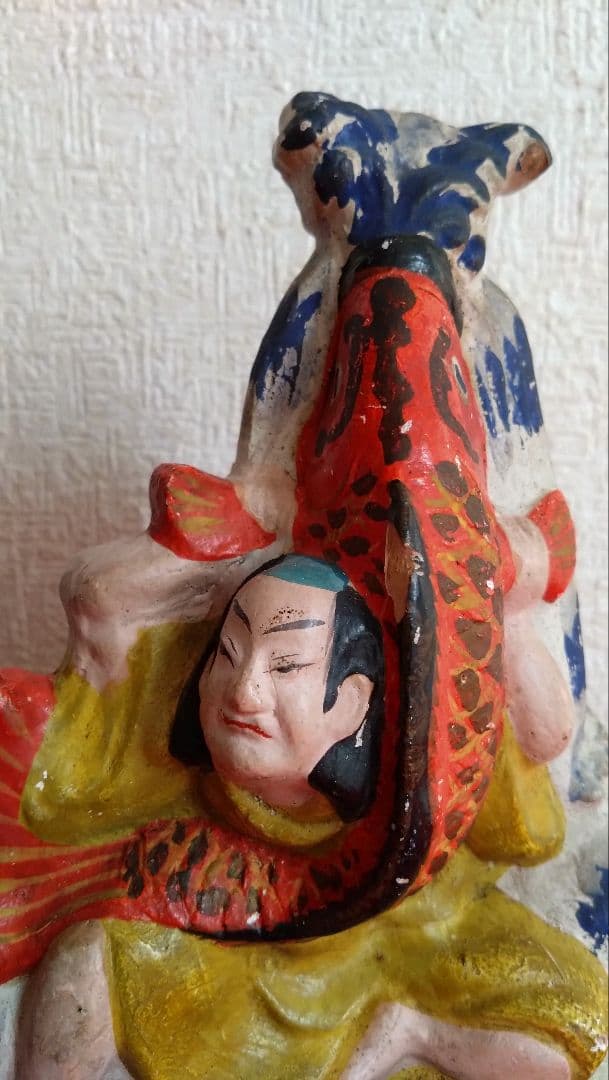 土人形　堤土人形　大型　鯉の滝登り　明治期　歌舞伎