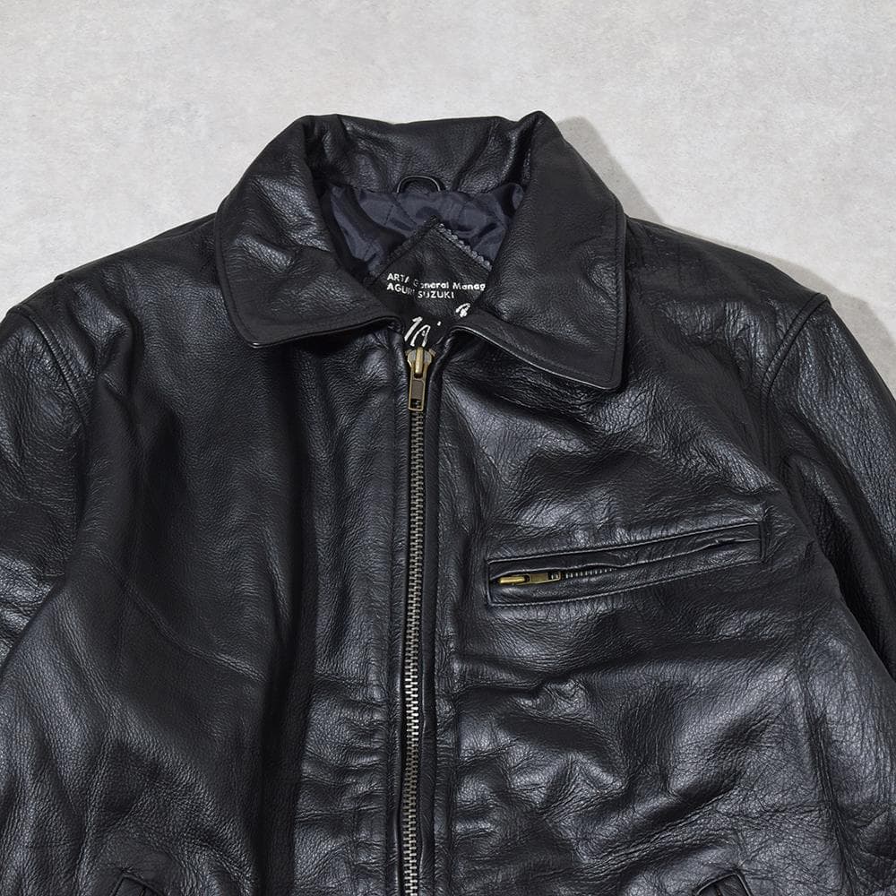 90年代 ARTA 鈴木亜久里 F1 牛革 レザーライダースジャケット 黒