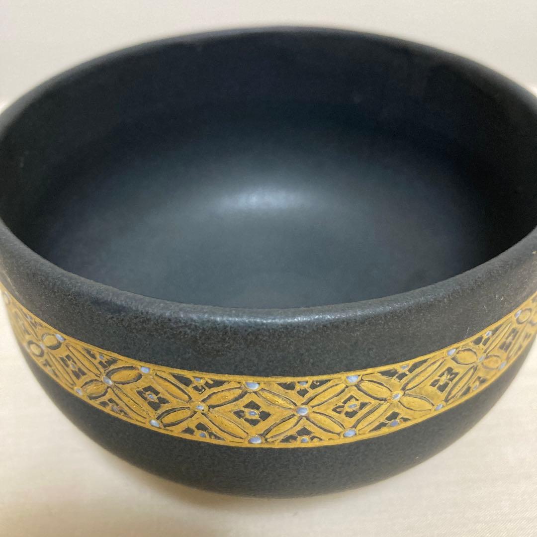 茶道具　茶碗　畦元紀秀　黒地七宝尽紋茶碗　陶芸　工芸品