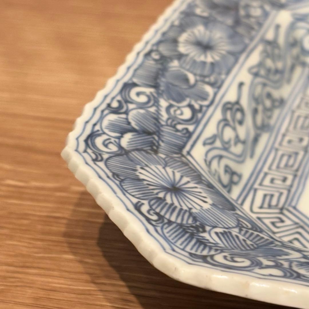 古伊万里 伊万里焼 角皿 染付花の図八角皿
