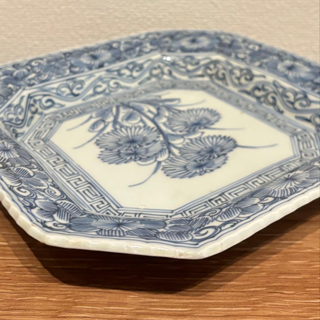 古伊万里 伊万里焼 角皿 染付花の図八角皿
