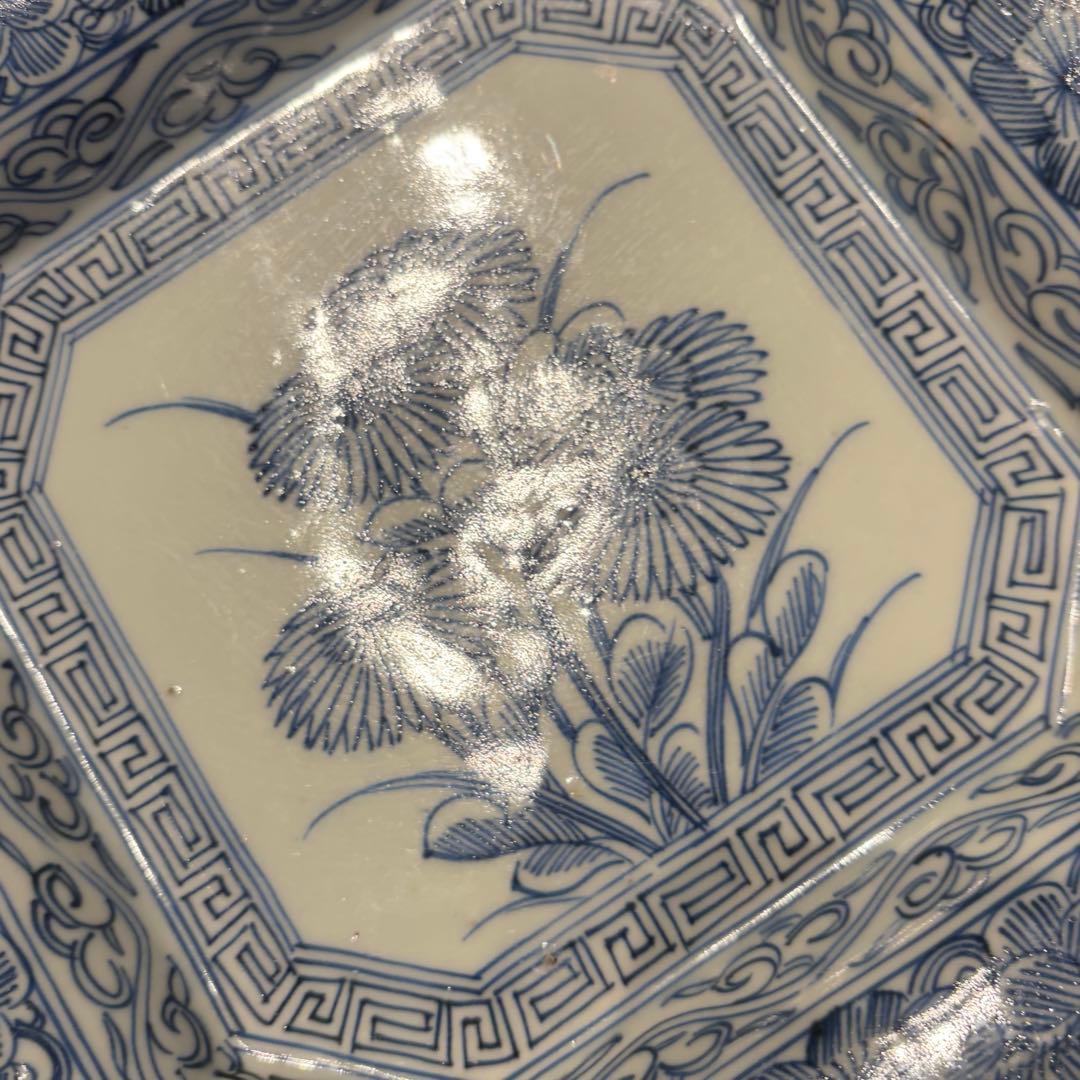 古伊万里 伊万里焼 角皿 染付花の図八角皿