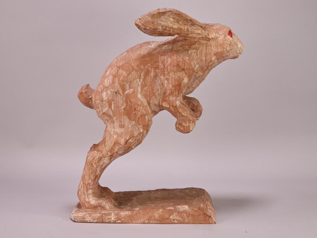 BK202　本物保証　辻志郎作 木彫り 卯　兎 高さ約41cm 置物 オブジェ