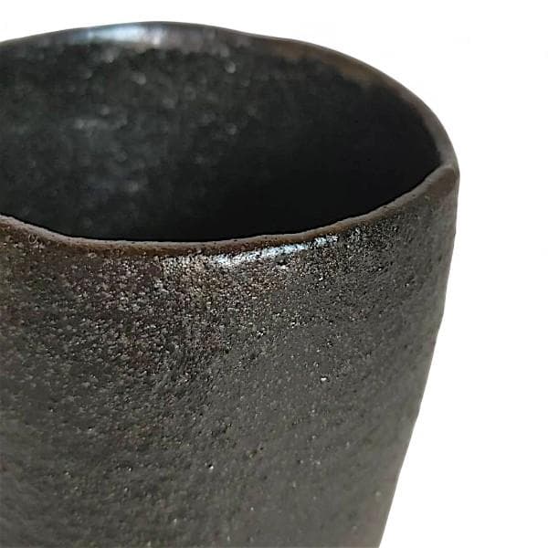 佐々木昭楽造 筒茶碗 長次郎写 風折 抹茶椀 茶道具 共箱 共布 黒楽