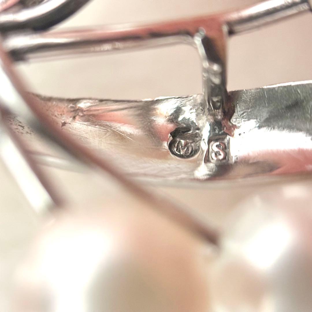 444【ミキモト】シルバー　パール　5珠　ブローチ　　皇室御用達ブランド