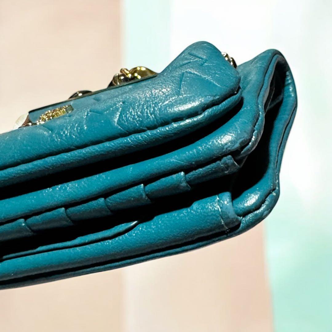 美品 ANNA SUI アナスイ プレイングキャット がま口 財布 ターコイズ