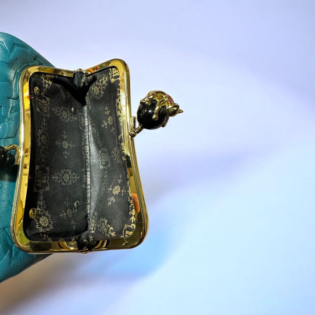 美品 ANNA SUI アナスイ プレイングキャット がま口 財布 ターコイズ