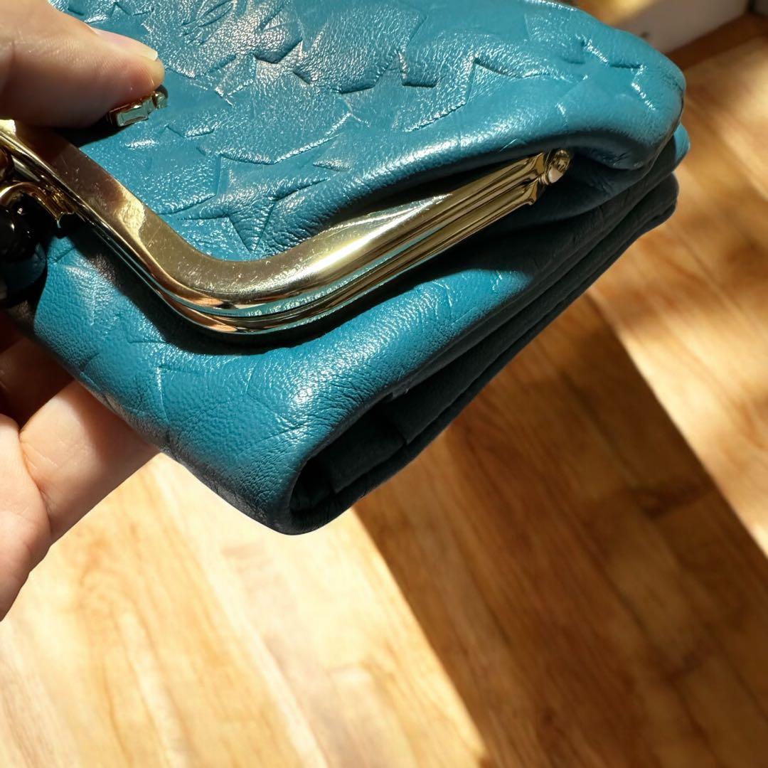 美品 ANNA SUI アナスイ プレイングキャット がま口 財布 ターコイズ