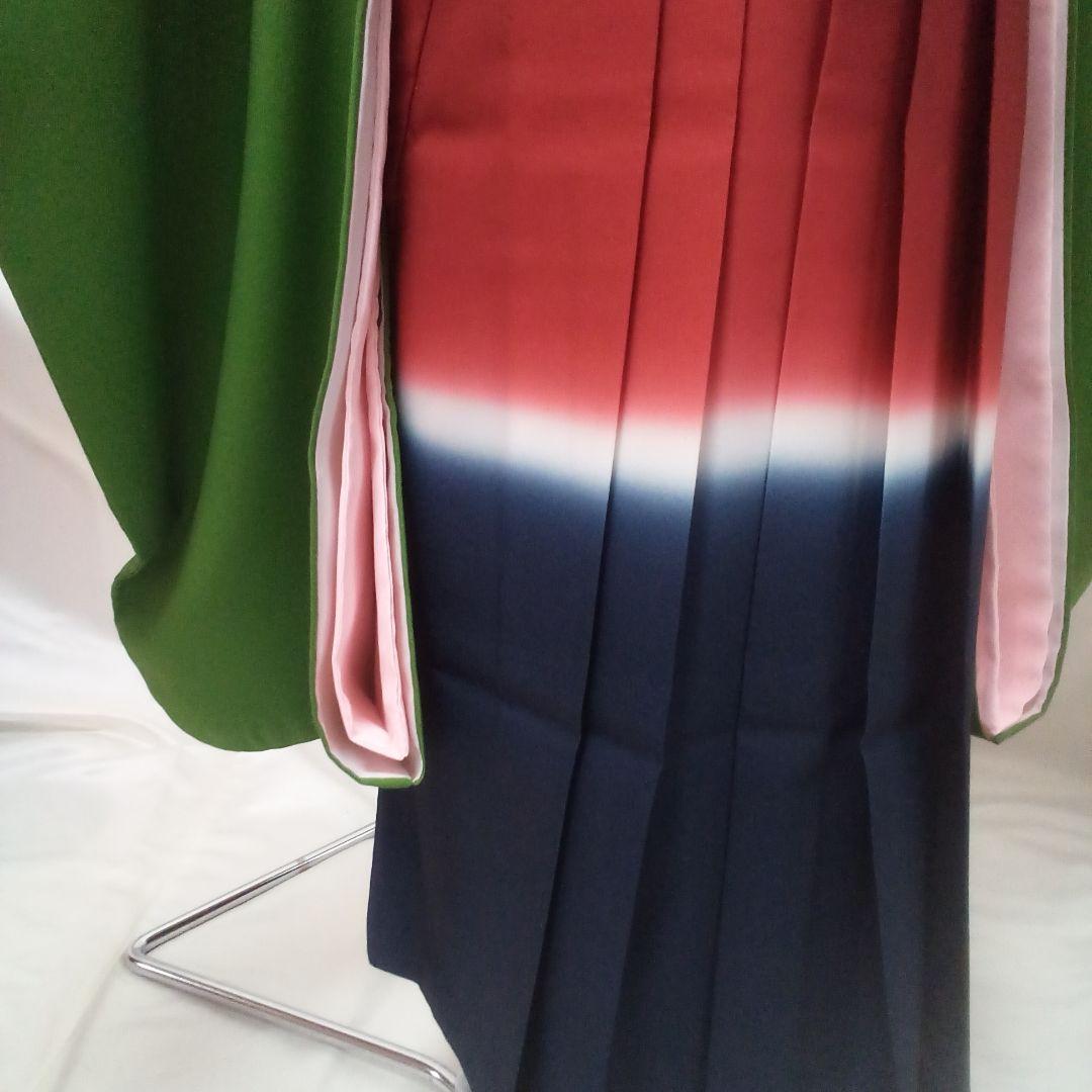 七五三　グリーン　三歳五歳袴　加賀紋　長襦袢　作り帯　巾着袋