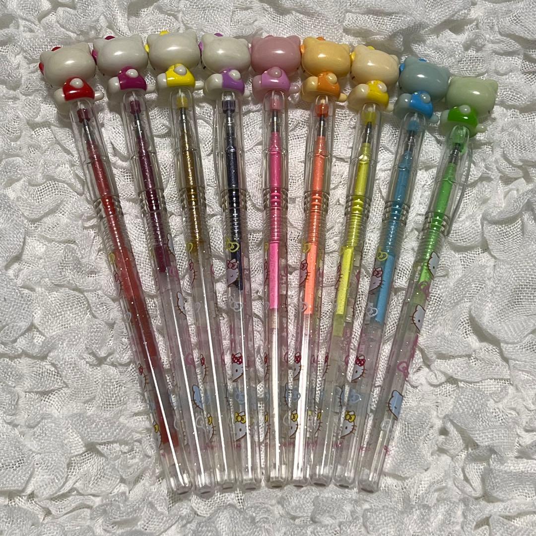 ハローキティ マスコット付き カラーペン ラメペン 蛍光ペン 9本セット 激レア