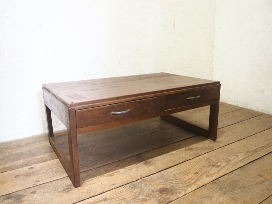 1208　アンティーク　文机　ローテーブル　座卓　ちゃぶ台 レトロ　展示台　引出