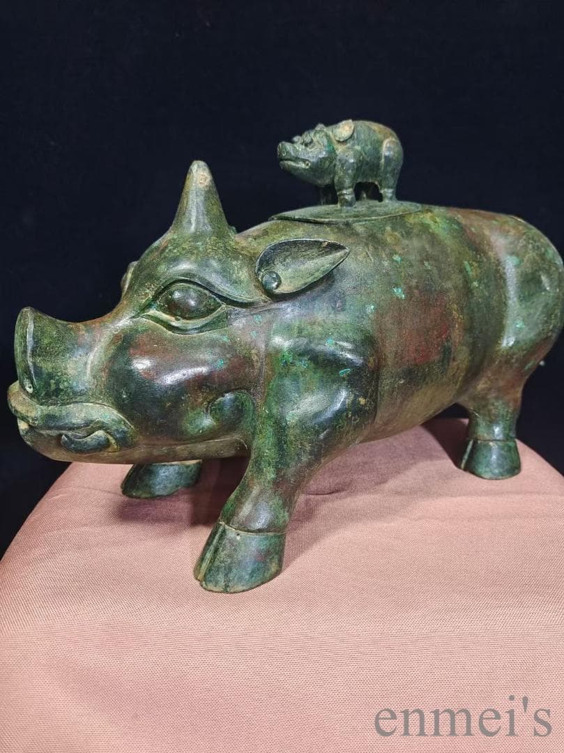 中国古美術【猪尊】西周青銅器 盛酒器 礼器 骨董 純銅製 古美味 時代物 置物