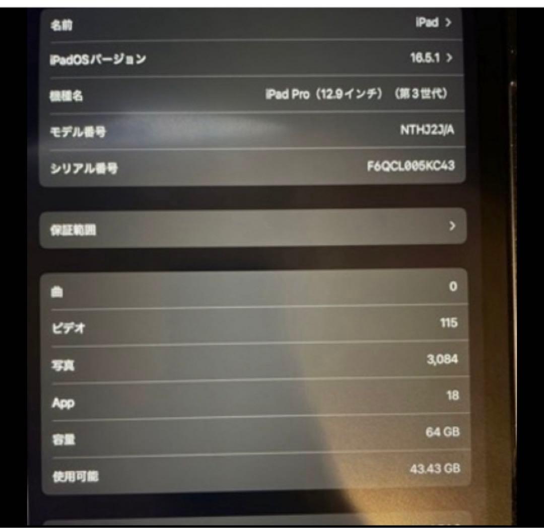 iPad Pro 第3世代12.9インチ64GB Wi-Fiモデル