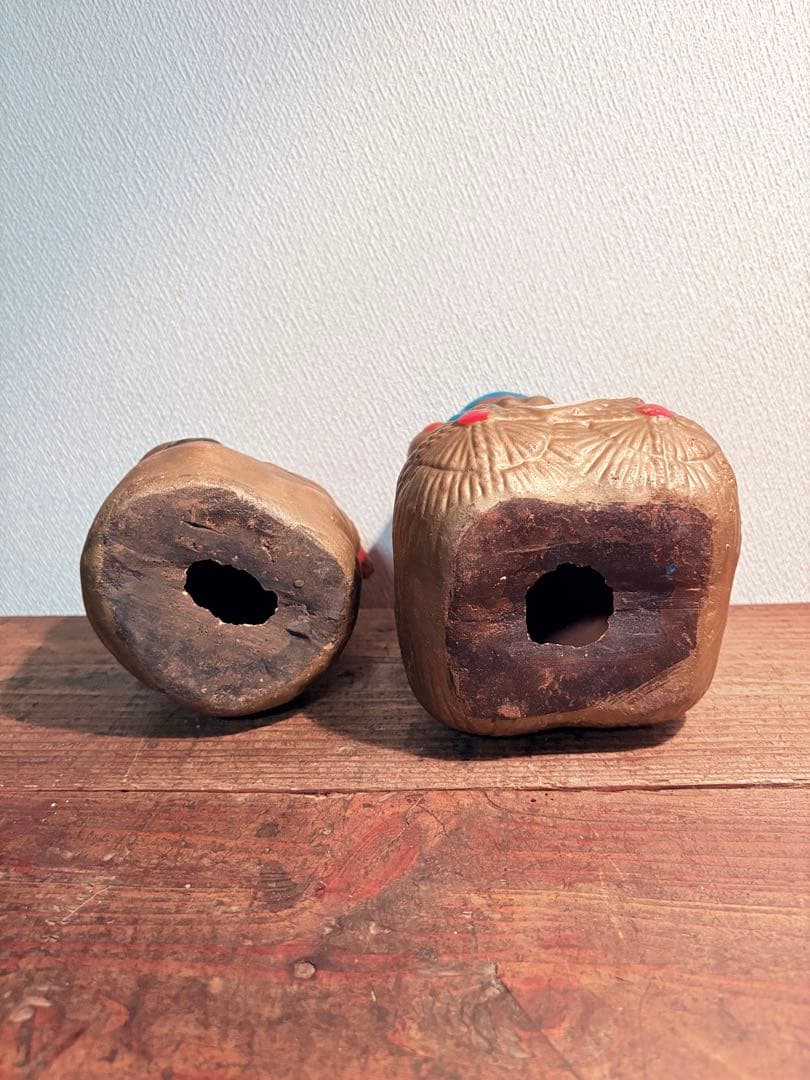 恵比寿大黒 貯金箱 縁起物 置物 骨董 七福神 陶製 2体セット 古道具