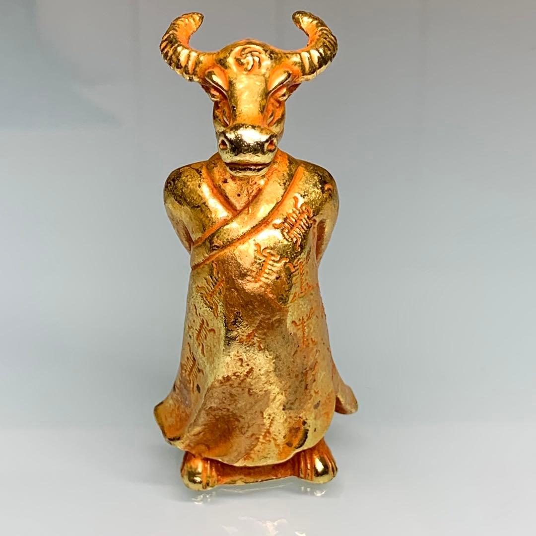 古美術　美品　牛神　金牛 文房具　文鎮　金メッキ鎮座 金身付体 インテリア