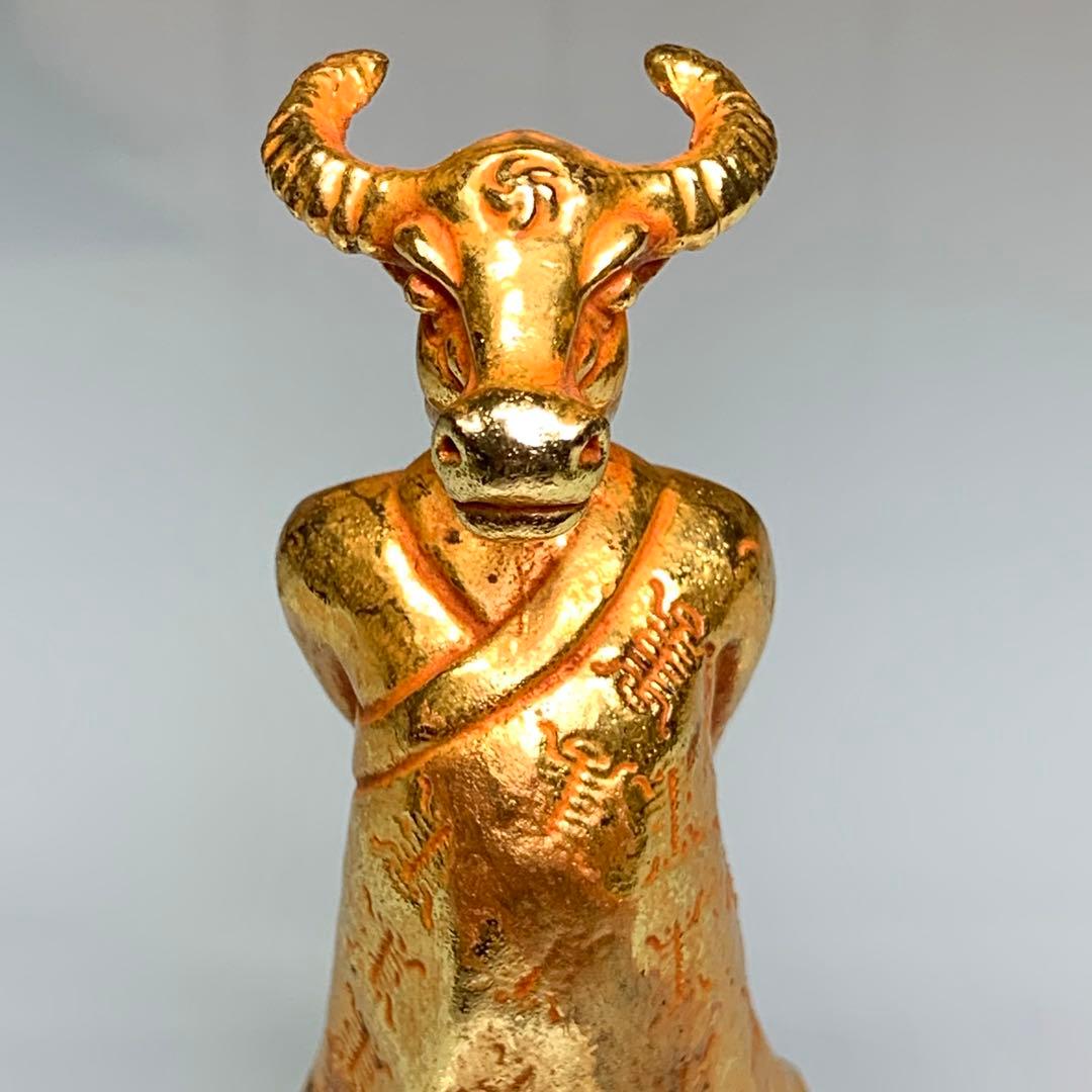古美術　美品　牛神　金牛 文房具　文鎮　金メッキ鎮座 金身付体 インテリア