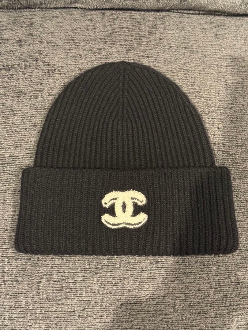 【極美品】CHANEL25B ココマーク ニット帽　ビーニー　ブラック　黒