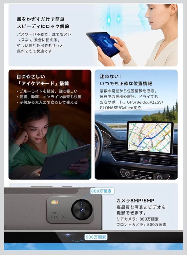 Android15 タブレット10インチ8コアCPU 12GB RAM128GB