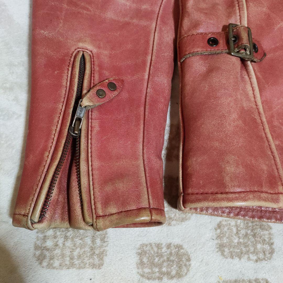 M*n様 レア　良品　ドッグファイト レザーシングルライダース　レッド　ダメージ