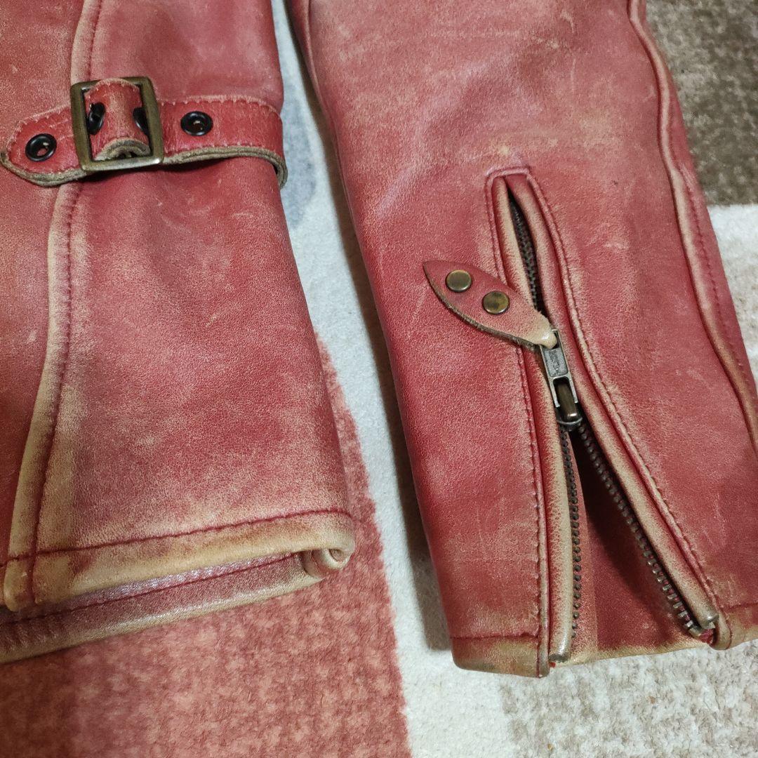 M*n様 レア　良品　ドッグファイト レザーシングルライダース　レッド　ダメージ