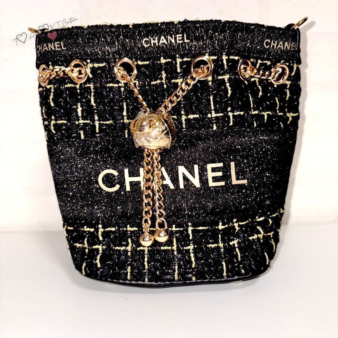 ❤CHANEL❤ブラックラメ巾着ショルダーバッグゴールドチェーン
