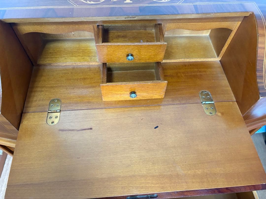 アンティーク イタリア ライディングビューロー 鍵付き 猫脚 象嵌 店舗 什器