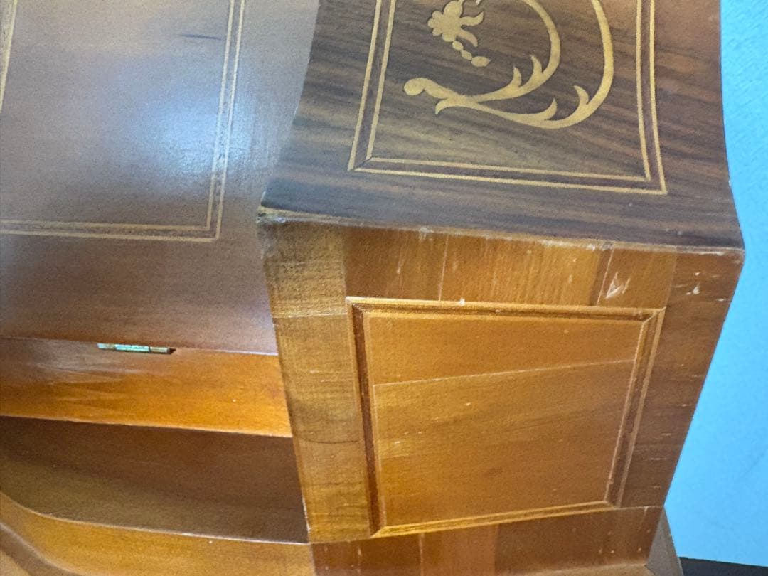 アンティーク イタリア ライディングビューロー 鍵付き 猫脚 象嵌 店舗 什器