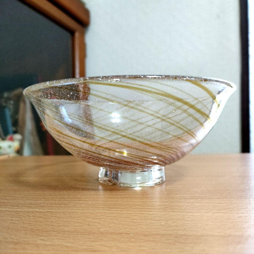 〈未使用〉山下璃風　義山　忘草　茶器　ガラス工芸　抹茶茶碗　茶盌　茶わん　茶道具