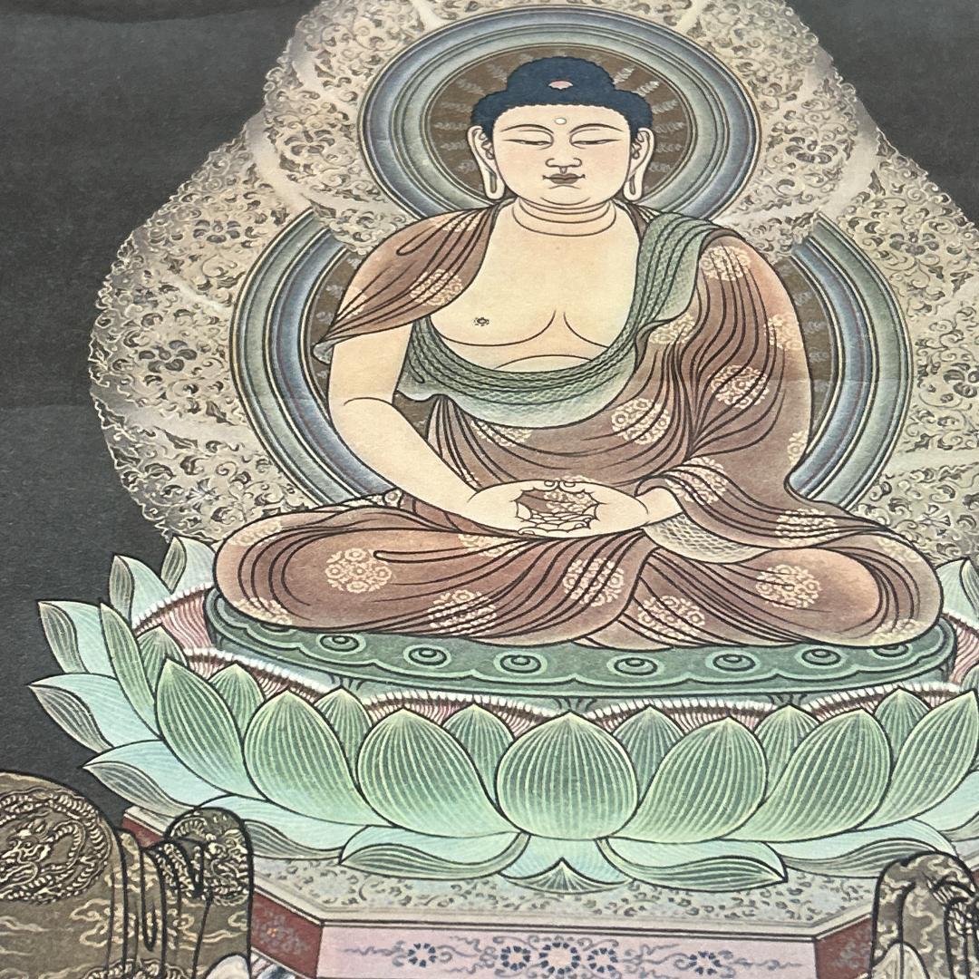 真*如様 掛軸 曹洞宗三尊仏 木箱付き 仏画 曹洞宗宗務庁藏版 落款あり 曹洞三