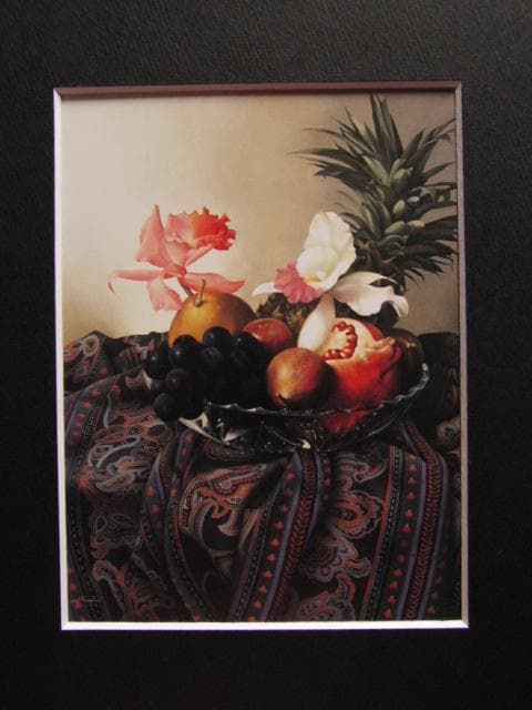 田中芳照、花実皿、希少な額装用画集より、新品高級額装付、状態良好